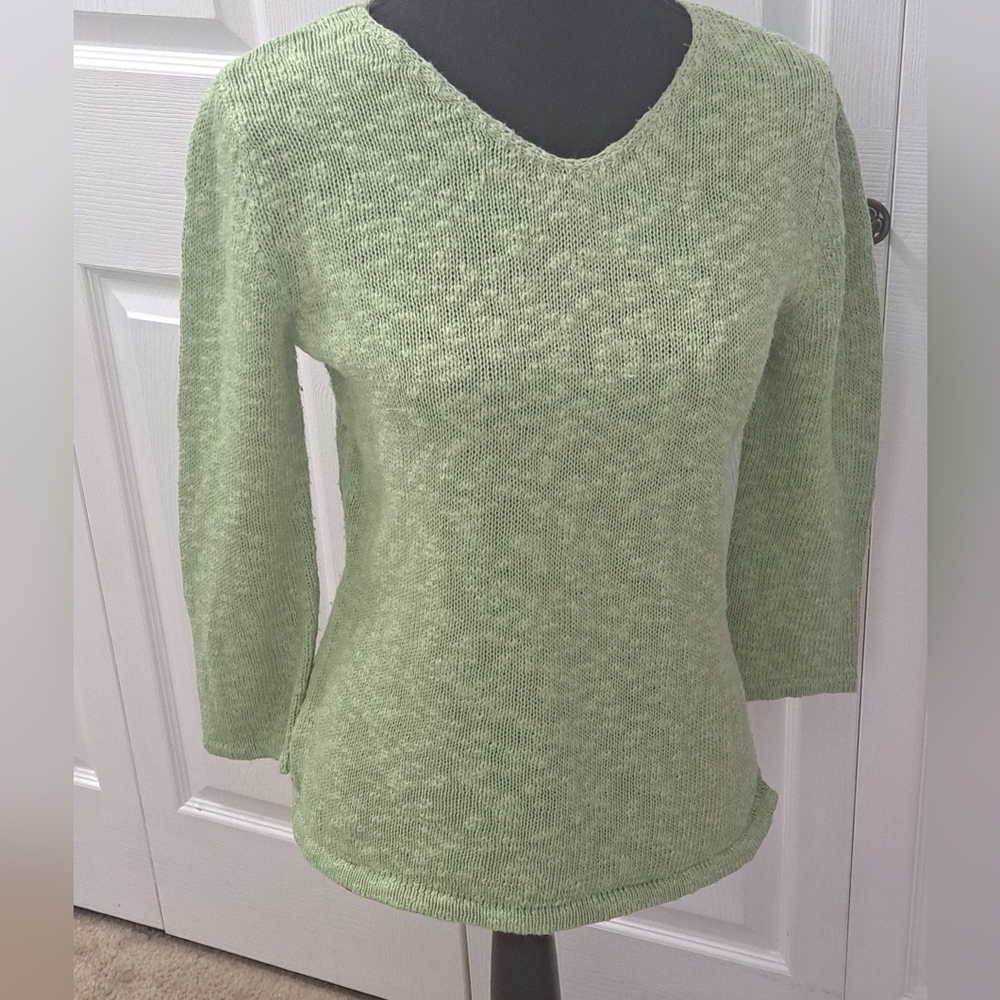 Sarah Arizona Linen Blend Lime Green Sweater Size M